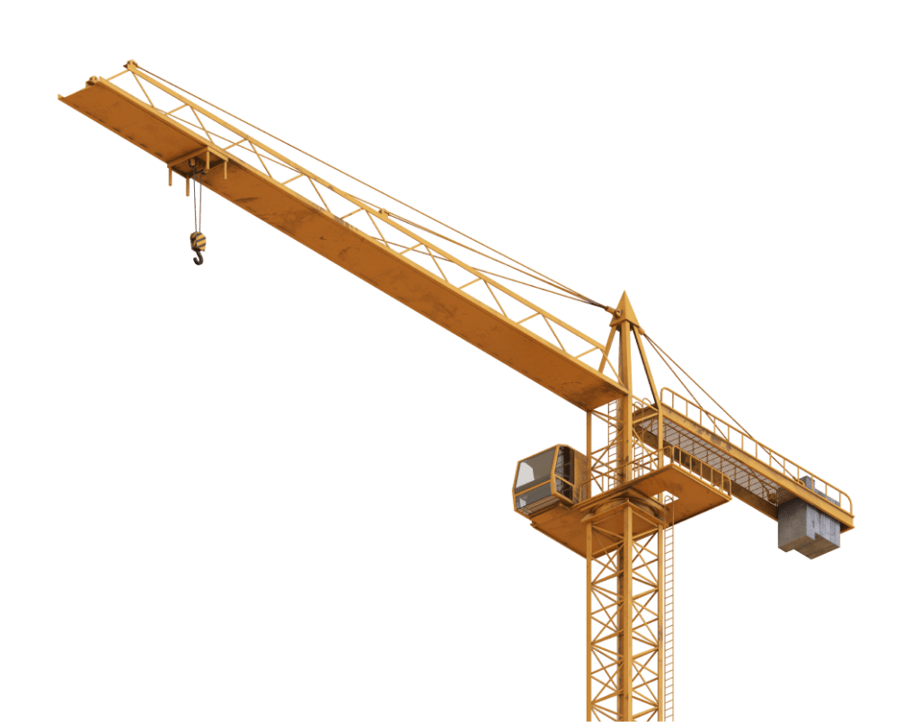 A yellow tower crane used for lifting heavy construction materials
